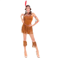 Sexy Women's Fringed Native Indians Princess Costume Halloween Primitive Indigenous Savage Native Indians Princess Fancy Dress