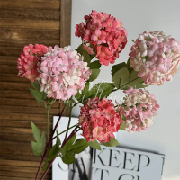 Artificial Plant 3-Head Snowball Fake Flower DIY Bouquet Wedding Decoration Floral Photography Prop 