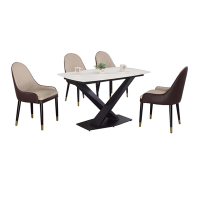 文創集 凱勞特4.3尺岩板餐桌科技布餐椅組合(一桌四椅組合)-130x80x78cm免組