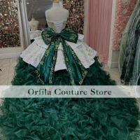 Dark Green Charro Quinceanera Dress 2023 Sweetheart Embroidery Lace Ball Gown Prom Dress Mexican Girl Birthday Gown