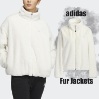adidas 毛毛外套 Fur Jackets 白 女款 毛絨 刷毛 寬鬆 立領 保暖 愛迪達 HM7102