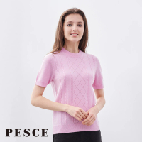 【PESCE】短袖圓領套衫、喀什米爾素色針織上衣(輕盈柔軟/保暖舒適)