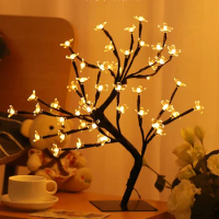 Cherry Blossom Bonsai Tree Light, 17.7" LED Artificial Flower Tree Light USB Operated Tabletop Tree Light Lit Tree Night Lights