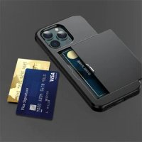 Case For iPhone 15 14 13 12 11 Pro Max Plus Slide Wallet Credit Card Slot Phone Cases For iPhone 12 Mini XS Max X XR Armor Cover