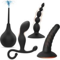 4pcs Anal Training Kit Anal Butt Plug for women men Anal Beads Douche Enema Bulb Cleaner Adult Anal Trainer Prostate Massager
