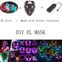 5set DIY Halloween Scary Mask Cosplay Led Costume Mask EL Wire Light up Halloween Festival Party el wire can be choosing color
