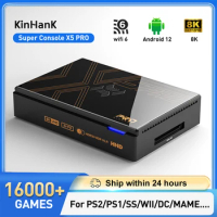 Kinhank Retro Video Game Consoles Super Console X5 PRO Plug and Play 4T with 16000 Games for PS2/WII/SS/DC/N64 Android 12 TV Box