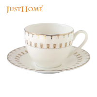 【Just Home】凱旋門骨瓷咖啡杯盤組250ml(杯 咖啡杯 杯盤)
