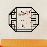中式古典假窗墻貼紙 喜鵲梅花書房客廳電視沙發墻背景裝飾貼創意1入