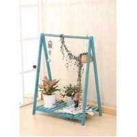實木折疊花盆花架子（單件ZM004復古藍 鞦韆架（長73cm，寬42cm，高92cm） 