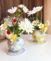 瀨戶燒繁花陶器球型迷你臺面小花瓶花器裝飾物