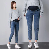Seluar jeans warna pepejal untuk musim bunga dan musim luruh, seluar sokongan perut, pinggang anjal,