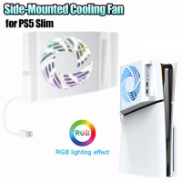 For PS5 SLIM Game Console Side Cooler Temperature Control with LED Light Side Mounted Cooling Fan with High Speed Fan