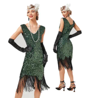 1920s Flapper Vintage Sequin Dress Gatsby Charleston Prom Tassel Dress Party Dance Dress Beaded Toast Dress Vestido