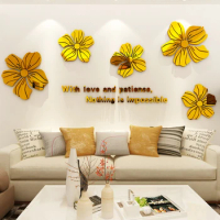 Gold Flower Acrylic Mirror Wall Sticker Diy Simple Style 3d Wallpaper Waterproof Kichen/living Room/bedroom Stickers Home Decor