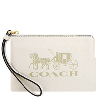 COACH 白色馬車烙印荔枝紋皮革手拿包