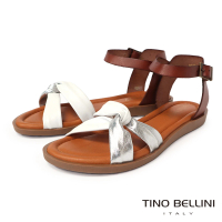 【TINO BELLINI 貝里尼】西班牙進口全真皮撞色扭結涼鞋FSJV005(銀色)