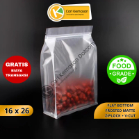 ISI 50 Flat Bottom 16 x 26 Frosted Matte Doff Sandblast Standing Pouch Kemasan Berdiri Transparan Ha