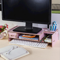 半島良品 多功能DIY木質電腦螢幕架 小抽-粉色