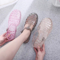 Summer Women Jelly Shoes Women Sandals Round Head Transparent Platform Sandal Lady Bling Silver Jelly Shoes Sandals