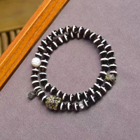 Natural Old West Asia Inlaid Erosion Line Bead Handmade Bracelet Double Circle Big Phoenix Bird Clip