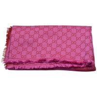 GUCCI 經典雙G LOGO印花造型羊毛混絲大方巾/披肩(嫣紅色)