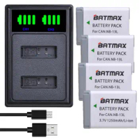 Batmax NB-13L NB13L 1250mAh Battery+LED Dual Charger with Type C Port for Canon G7 X Mark II G7X PM165 G5 X G5X G9 X G9X SX620