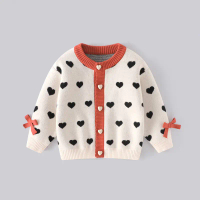 Girls Sweater Double Layer Round Neck Cardigan Girls Bow Knitted Sweater Children's Class A Warm Swe