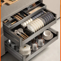 L Kitchen Cabinet Stainless Steel Three-Layer Drawer Seasoning Dish Rack Storage House Dish Rack