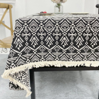 免運 桌布 桌巾 復古布藝色織棉麻條紋波西米亞長方形茶幾桌布