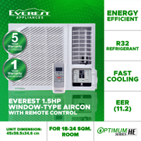 EVEREST 1.5HP Non Inverter Window Type Aircon/ Fast Cooling/ Healthy Air Filter/ Remote/ 18-24 sqm