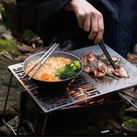 Ultra-Light Portable Titanium Cooking Plate Picnic Folding Grill Outdoor Hole Design Travel Table Barbecue Plate