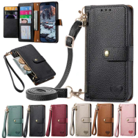Lanyard Zipper Leather Wallet Anti-theft Case For Sony Xperia Ace 3 Xperia 1 iii Xperia 5 IV Xperia 10 V 8 20 Wrist Strap Cover