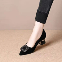 Spring and Autumn New Style Chunky Heel Women's Shoes European and American Simple Classic Shallow M