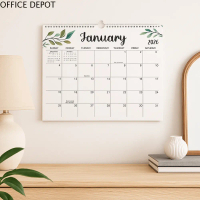 OFFICE DEPOT Bền bỉ 18 tháng Lịch họa tiết lá Đóng cuốn cuộn Di động Lịch cuộn Hình vuông Tối giản L