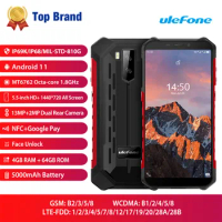 Ulefone Armor X5 Pro Rugged Waterproof Smartphone 4GB+64GB Android 11.0 5000mAh Cell Phone NFC 4G LTE Face Unlocked Mobile Phone