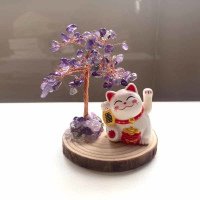天然水晶粉晶黃水晶發財樹招財貓擺件家居開業桌面擺飾可愛小禮物【北歐居家生活】