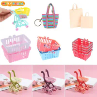 1/12 Mini Shopping Cart Salesman Sample Dollhouse Mini Supermarket Hand Trolley Shopping Basket Shopping Bag Dollhouse Decor