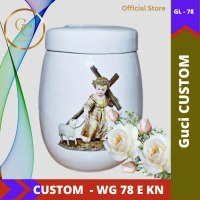GUCI ABU LARUNG KREMASI TERLARIS COCOK LARUNG DIBENAMKAN KE LAUT WARNA PUTIH GLOSSY GAMBAR NEW TYPE 