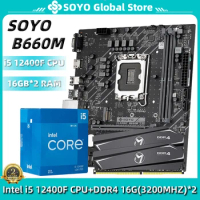 SOYO B660M 2.5G Motherboard Kit and Memory Processor With i5 12400F CPU DDR4 16GB×2=32GB 3200MHz RAM for Desktop Gaming Computer