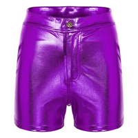Womens High Waist Back Hot Pants Pockets Versatile Metallic Shiny Solid Color Shorts Carnival Disco Party Pole Dance Clubwear