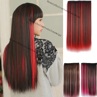 Sierracod-curly h wig❤, Incredible long straight h, 5 clips above e extensions, brown and red highli
