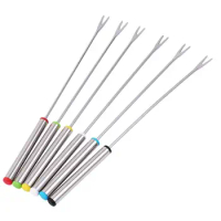 6Pcs/set 24cm Stainless Steel Long Handle Chocolate Fork Cheese Pot Hot Forks Fruit Dessert Fork Fondue Fusion Skewer BBQ Tools