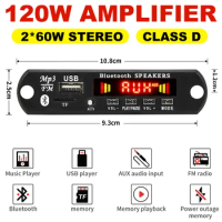 DC 7V-24V 2*60W Amplifier MP3 Decoder Board 120W MP3 Player Bluetooth V5.0 USB Module FM AUX Radio Recording For Speaker