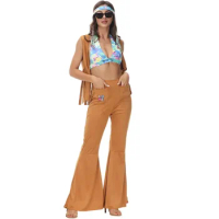 Adult Women Hippie 60s 70s Peace Love Outfits Carnival Party Cosplay Disco Hippie Costume Music Festival Fancy Dress