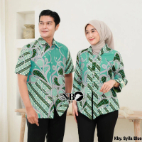 Kebaya Batik Atasan Kerja Kantor Busui Resleting Depan Wanita Blus batik Warna Hijau Sage Hijau Ward