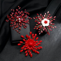 紅色水晶珍珠雪花胸針氣質優雅奢華大氣高檔胸花女高級感大衣別針