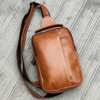 Men's Sling Bag Leather Chest Shoulder Backpack Crossbody Bag