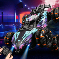 New Children's Remote-Control Automobile Stunt Dumptruck Light Spray Six-Wheel Deformation off-Road 