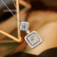 LUOWEND 100% 18K White Gold Pendant Necklace New Fashion Exquisite Real Natural Diamond Women Engagement Necklace